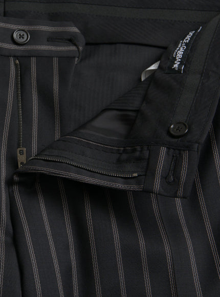 Dolce & Gabbana black striped wool pants zipper and button detail