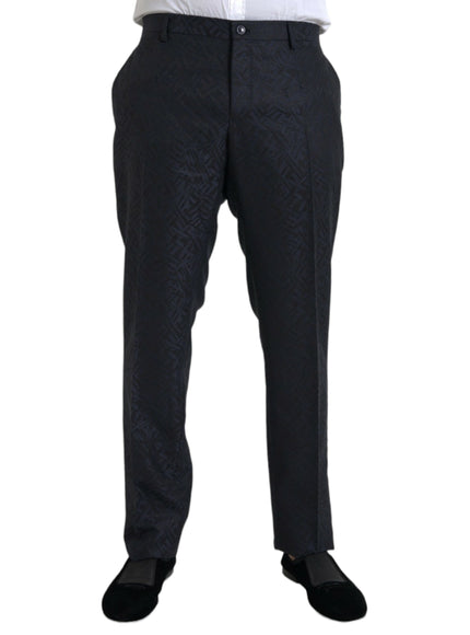 Dolce & Gabbana blue brocade wool skinny dress pants front view