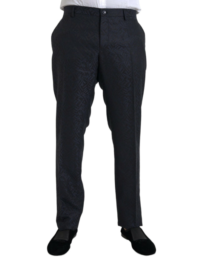 Dolce & Gabbana blue brocade wool skinny dress pants front view