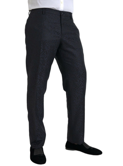 Dolce & Gabbana blue brocade wool skinny dress pants side view