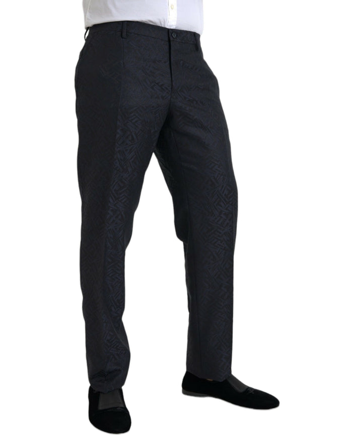 Dolce & Gabbana blue brocade wool skinny dress pants side view