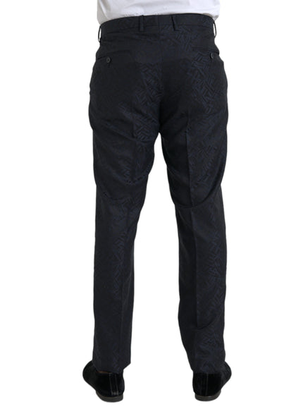 Dolce & Gabbana blue brocade wool skinny dress pants back view