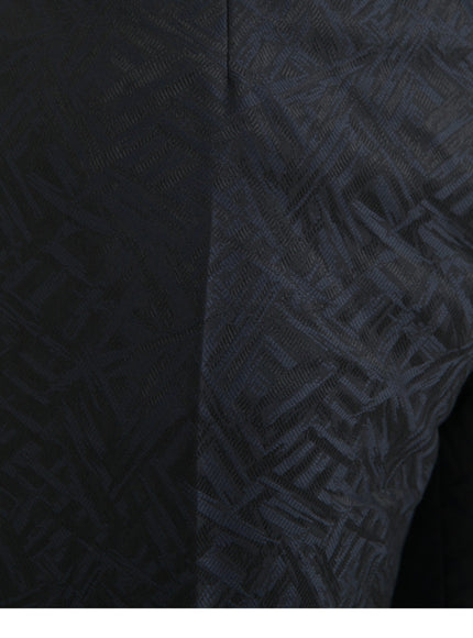 Close-up of blue brocade pattern on Dolce & Gabbana dress pants