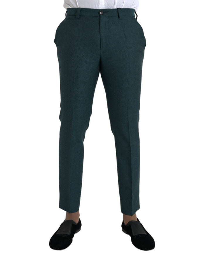 Dolce & Gabbana green wool slim dress pants front view