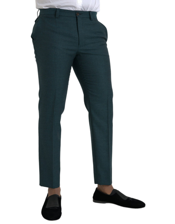 Dolce & Gabbana green wool slim dress pants side view