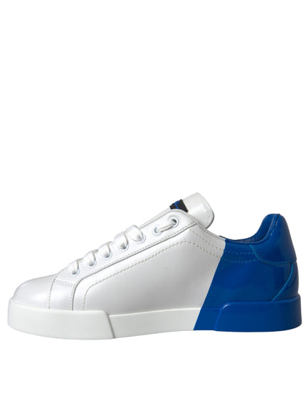 a white and blue sneaker on a white background