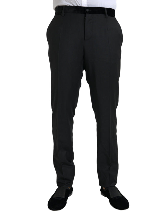 Dolce & Gabbana black silk skinny dress pants front view