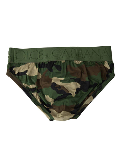 a bathing brief with a camouflage print on the bottom