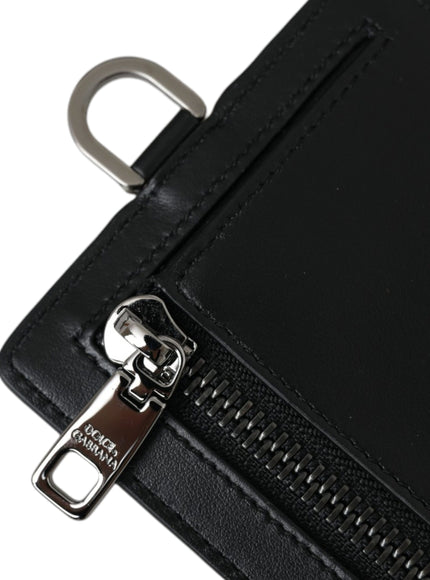 a black leather wallet with a metal zipper