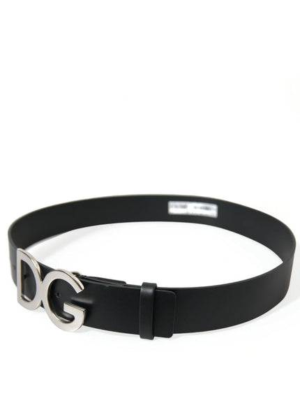 Dolce & Gabbana Black Leather Silver Logo Metal Buckle Belt - Ellie Belle