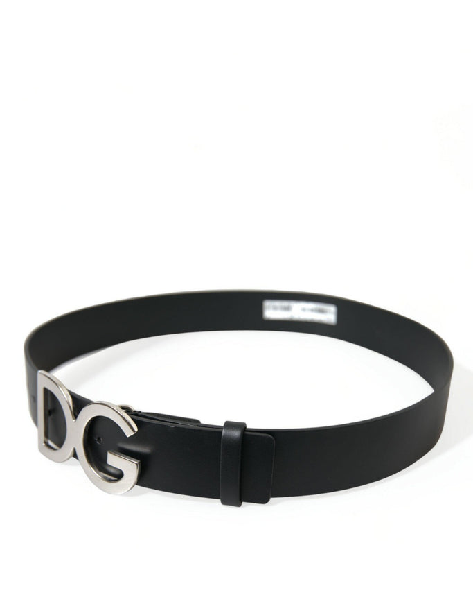 Dolce & Gabbana Black Leather Silver Logo Metal Buckle Belt - Ellie Belle