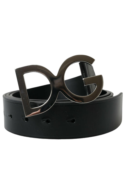 Dolce & Gabbana Black Calf Leather Silver Metal Buckle Belt - Ellie Belle