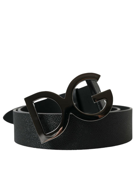 Dolce & Gabbana Black Leather Silver Logo Metal Buckle Belt - Ellie Belle