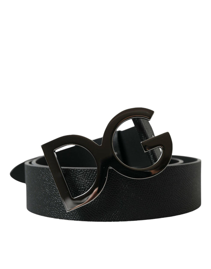 Dolce & Gabbana Black Leather Silver Logo Metal Buckle Belt - Ellie Belle