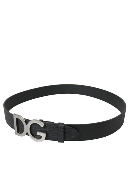 Dolce & Gabbana Black Leather Silver Logo Metal Buckle Belt - Ellie Belle
