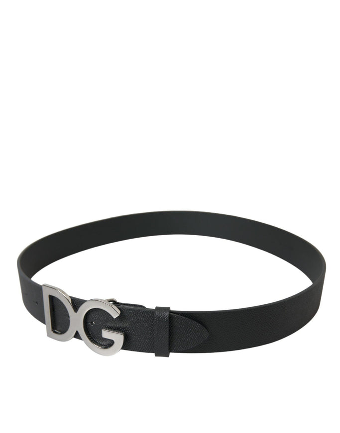 Dolce & Gabbana Black Leather Silver Logo Metal Buckle Belt - Ellie Belle