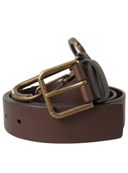 Dolce & Gabbana Brown Calf Leather Gold Metal Buckle Belt - Ellie Belle