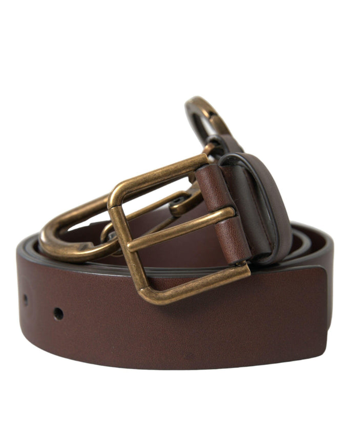 Dolce & Gabbana Brown Calf Leather Gold Metal Buckle Belt - Ellie Belle