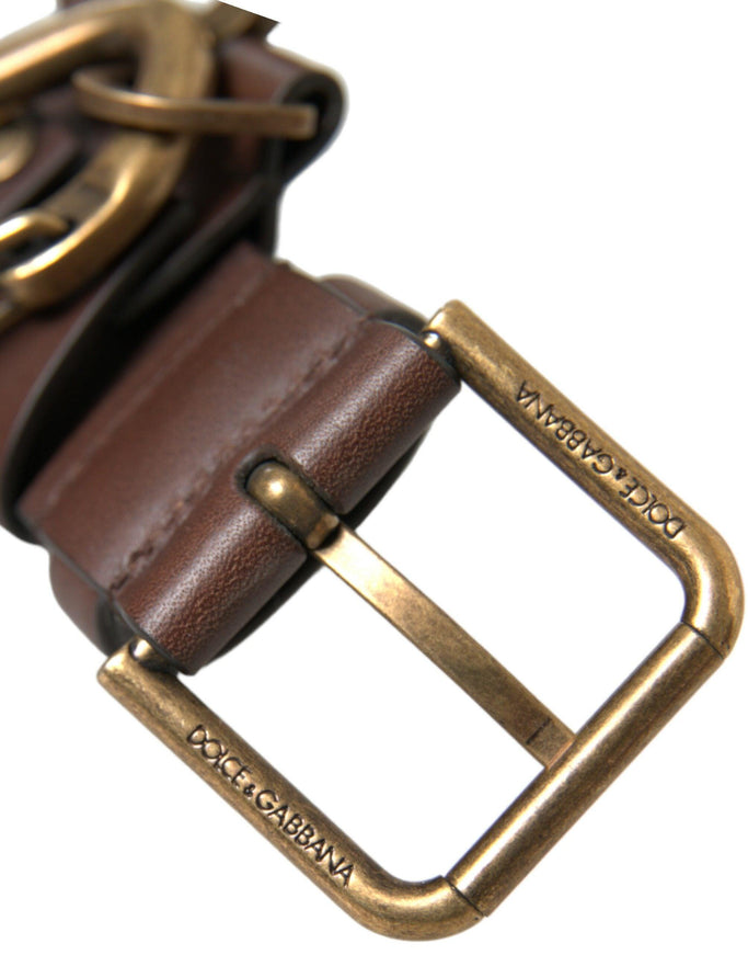 Dolce & Gabbana Brown Calf Leather Gold Metal Buckle Belt - Ellie Belle