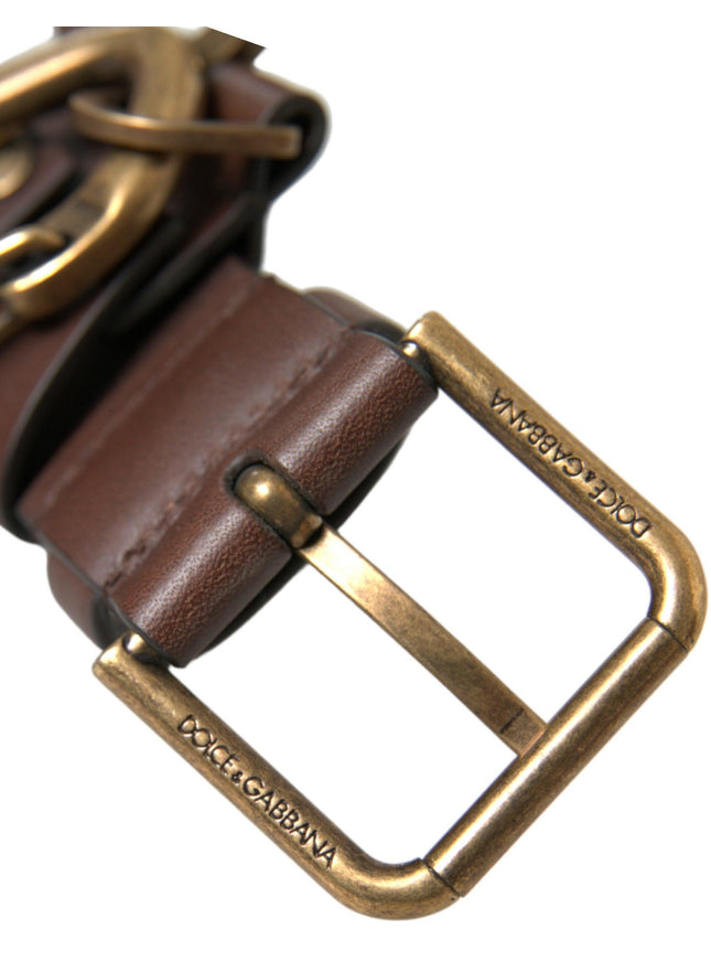 Dolce & Gabbana Brown Calf Leather Gold Metal Buckle Belt - Ellie Belle