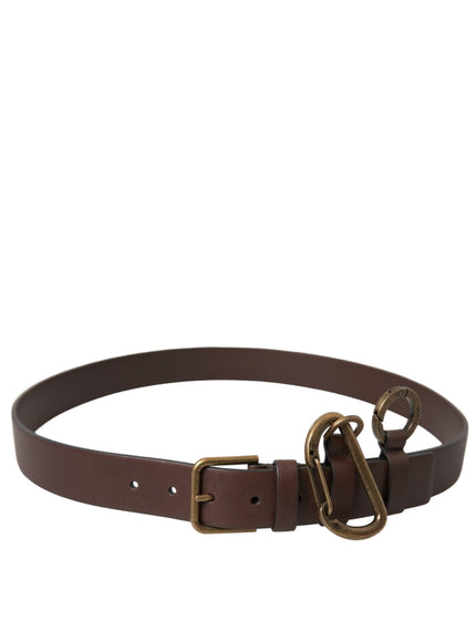 Dolce & Gabbana Brown Calf Leather Gold Metal Buckle Belt - Ellie Belle