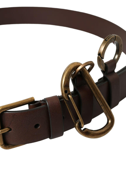 Dolce & Gabbana Brown Calf Leather Gold Metal Buckle Belt