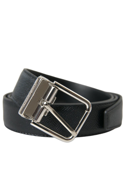 Dolce & Gabbana Black Calf Leather Silver Metal Buckle Belt - Ellie Belle