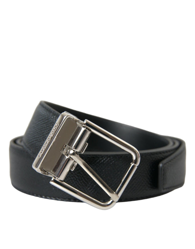 Dolce & Gabbana Black Calf Leather Silver Metal Buckle Belt - Ellie Belle