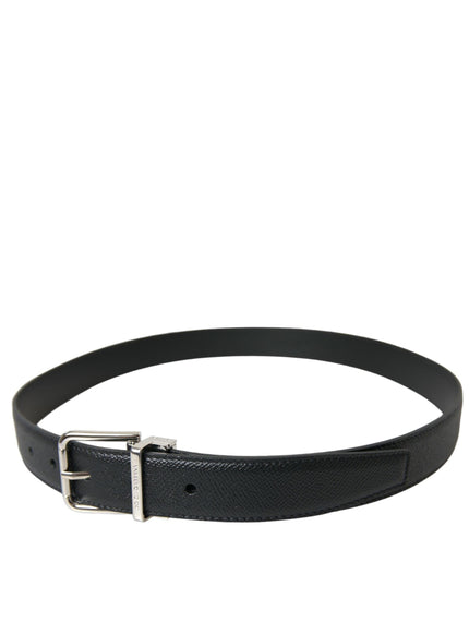 Dolce & Gabbana Black Calf Leather Silver Metal Buckle Belt - Ellie Belle