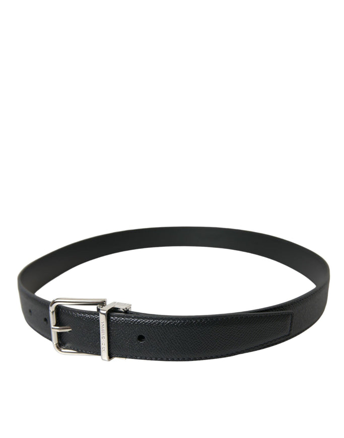 Dolce & Gabbana Black Calf Leather Silver Metal Buckle Belt - Ellie Belle