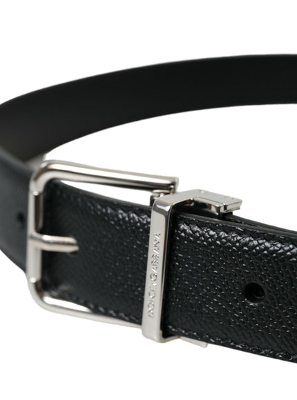 Dolce & Gabbana Black Calf Leather Silver Metal Buckle Belt - Ellie Belle