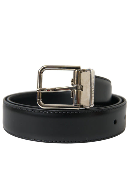 Dolce & Gabbana Black Calf Leather Silver Metal Buckle Belt - Ellie Belle