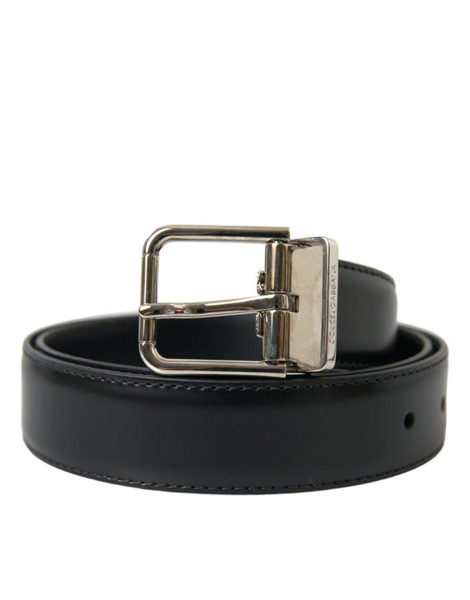 Dolce & Gabbana Black Calf Leather Silver Metal Buckle Belt - Ellie Belle