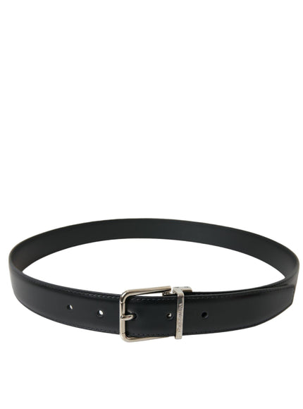 Dolce & Gabbana Black Calf Leather Silver Metal Buckle Belt - Ellie Belle