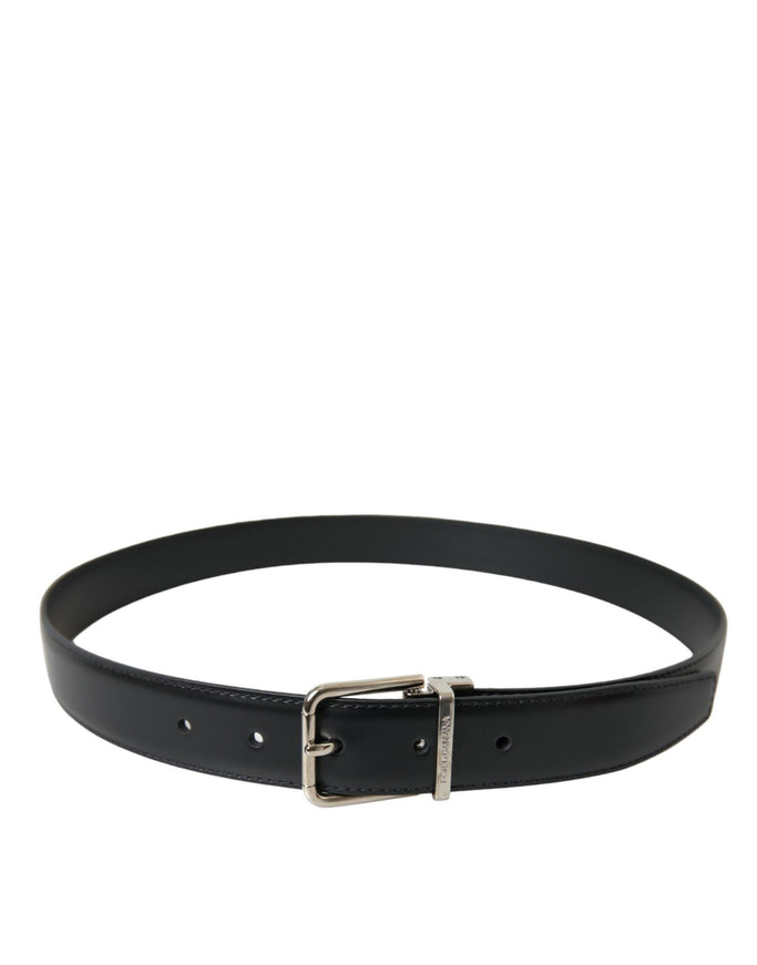 Dolce & Gabbana Black Calf Leather Silver Metal Buckle Belt - Ellie Belle