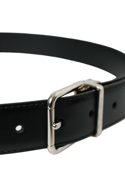 Dolce & Gabbana Black Calf Leather Silver Metal Buckle Belt - Ellie Belle