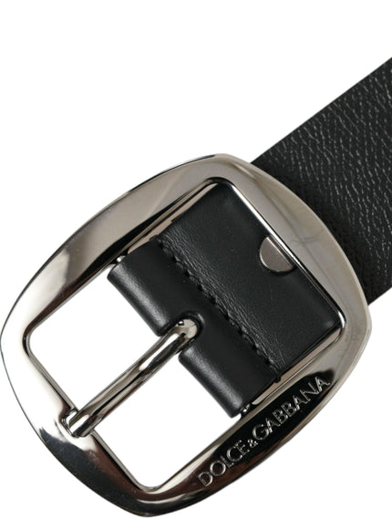 Dolce & Gabbana Black Calf Leather Silver Metal Buckle Belt - Ellie Belle