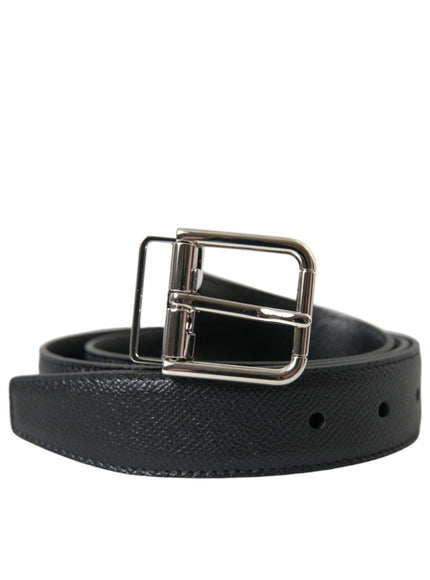 Dolce & Gabbana Black Calf Leather Silver Metal Buckle Belt - Ellie Belle