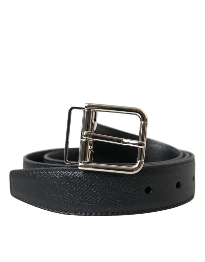 Dolce & Gabbana Black Calf Leather Silver Metal Buckle Belt - Ellie Belle