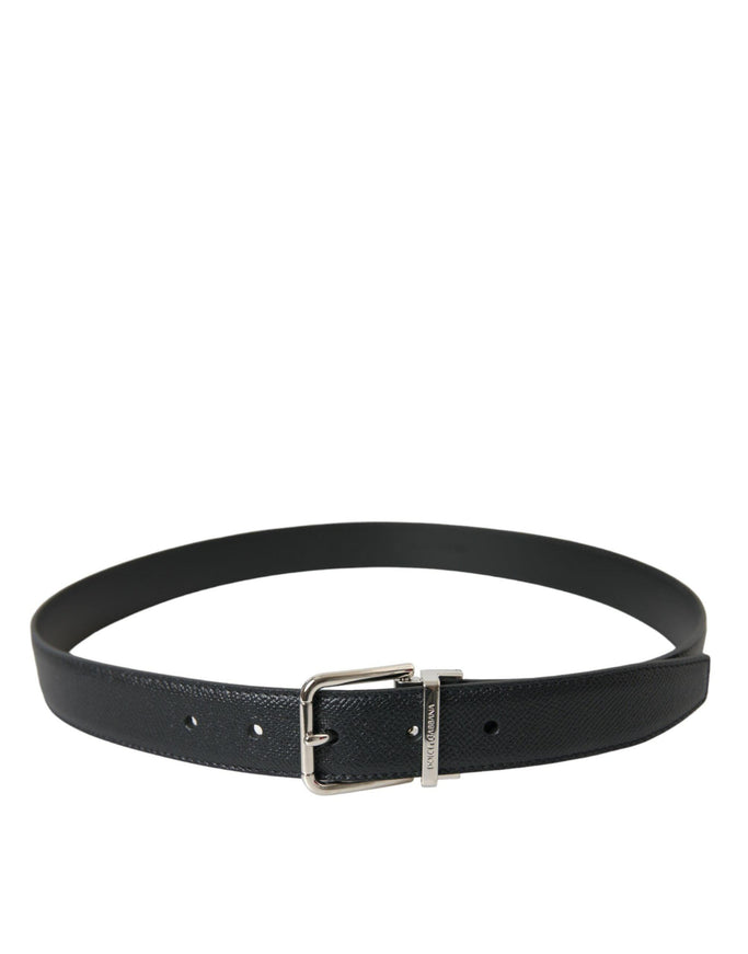 Dolce & Gabbana Black Calf Leather Silver Metal Buckle Belt - Ellie Belle