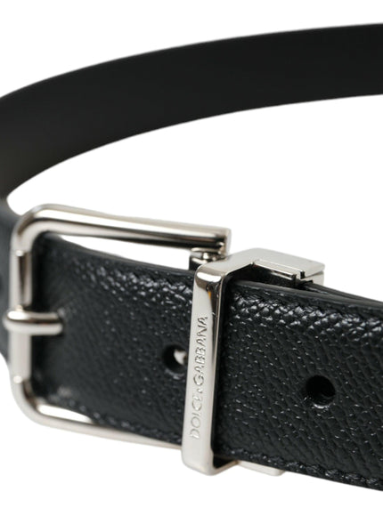 Dolce & Gabbana Black Calf Leather Silver Metal Buckle Belt - Ellie Belle