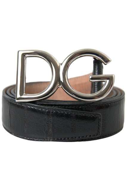 Dolce & Gabbana Black Leather Silver Logo Metal Buckle Belt - Ellie Belle