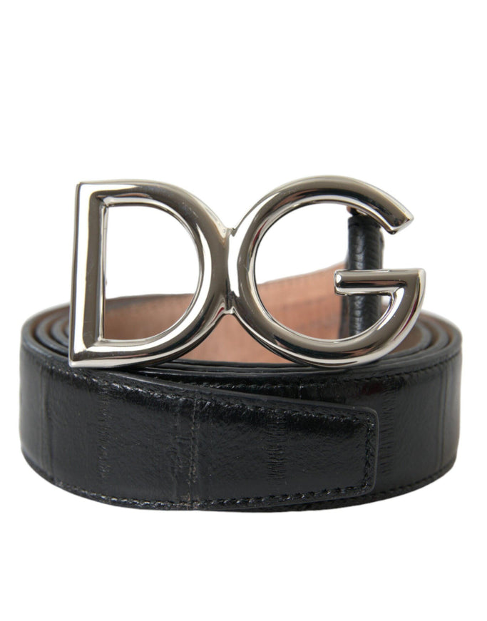 Dolce & Gabbana Black Leather Silver Logo Metal Buckle Belt - Ellie Belle