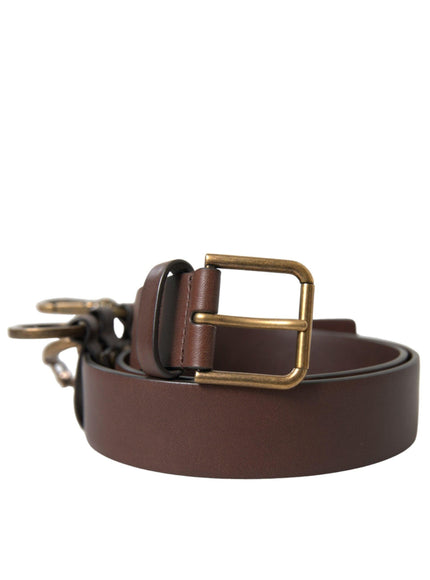 Dolce & Gabbana Brown Calf Leather Gold Metal Buckle Belt - Ellie Belle