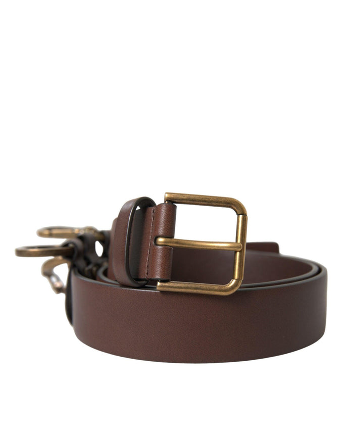 Dolce & Gabbana Brown Calf Leather Gold Metal Buckle Belt - Ellie Belle