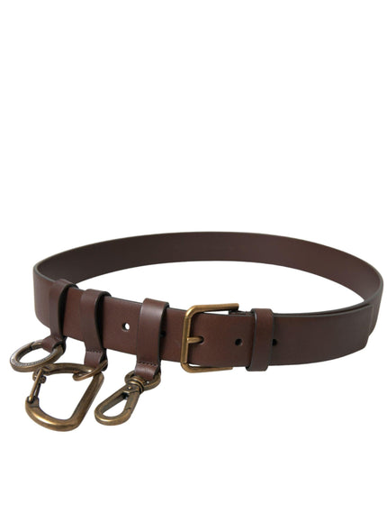 Dolce & Gabbana Brown Calf Leather Gold Metal Buckle Belt - Ellie Belle