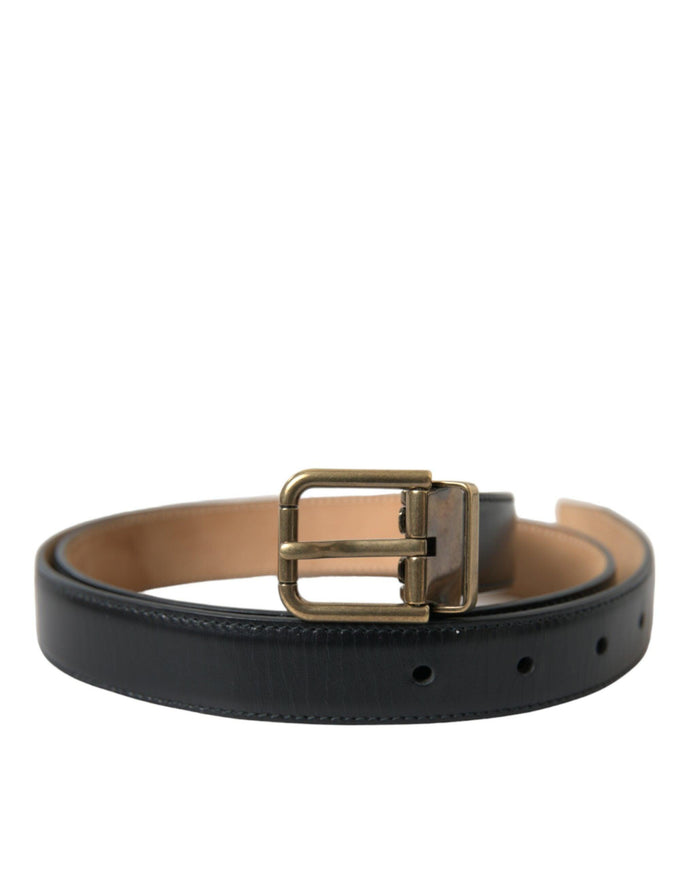 Dolce & Gabbana Black Calf Leather Gold Metal Buckle Belt - Ellie Belle