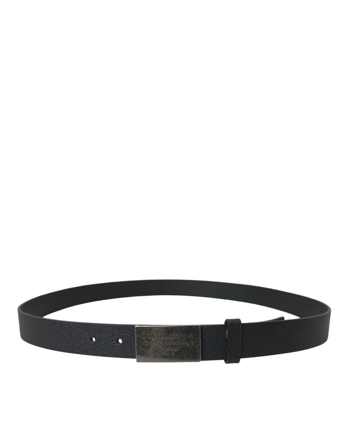 Dolce & Gabbana Black Leather Rectangle Metal Buckle Belt - Ellie Belle