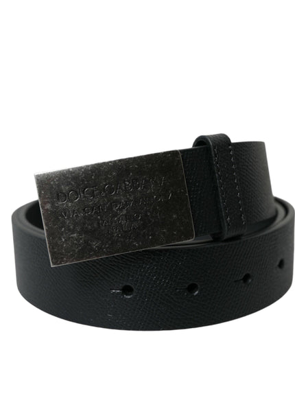 Dolce & Gabbana Black Leather Rectangle Metal Buckle Belt - Ellie Belle