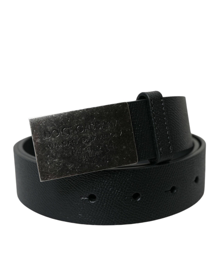 Dolce & Gabbana Black Leather Rectangle Metal Buckle Belt - Ellie Belle